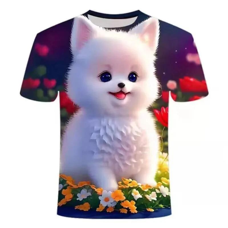 Summer T-Shirts 3D Print Animal Dog O-Neck T Shirt Casual Boys Girls Tops Oversized Fashion Kids Tees Harajuku Children Clothing