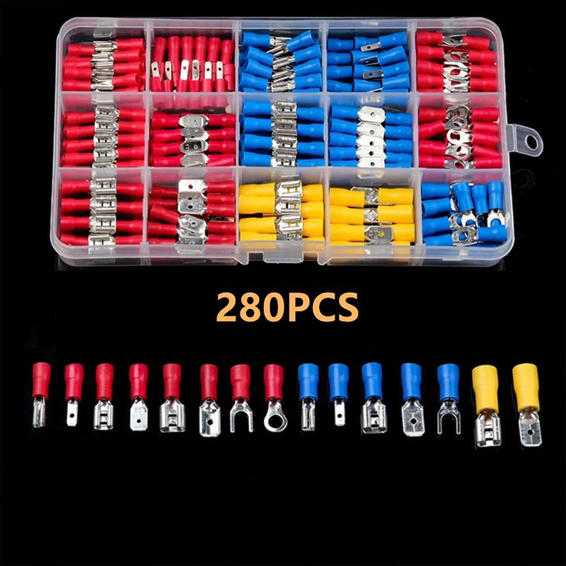 Electrical Wire Crimp Spade Butt Ring Fork Set Ring Lugs Rolled Terminals Assorted Kit 280PCS Insulated Cable Connector