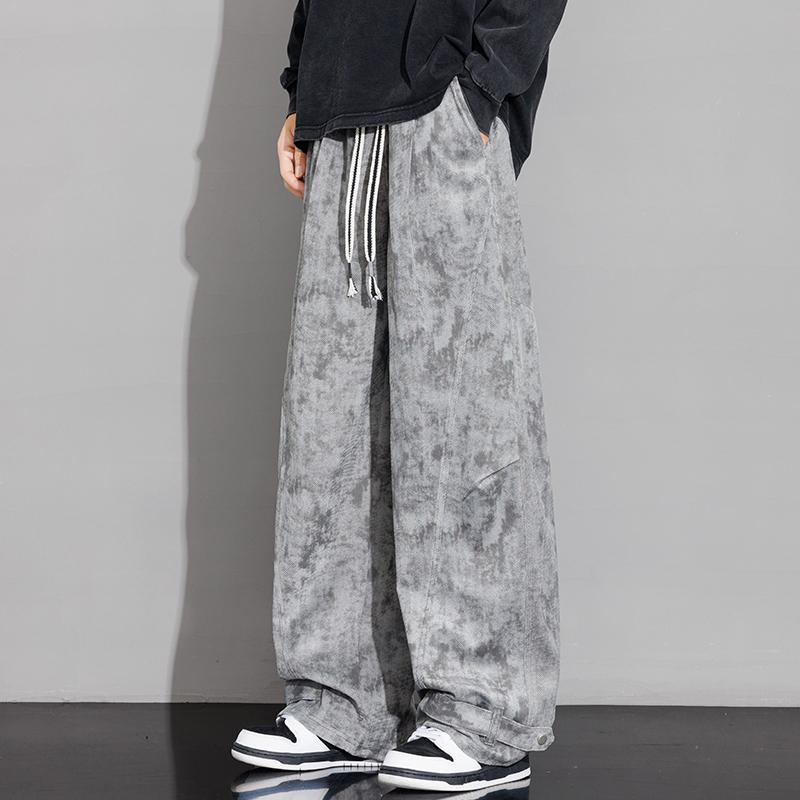 New Men's Loose Draped Wide-leg Casual Trousers Workout Straight Grey Sports Trousers