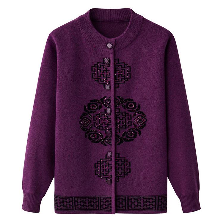 Middle-aged and Elderly Knitted Cardigans Fleece Thickened Granny Sweater Jackets