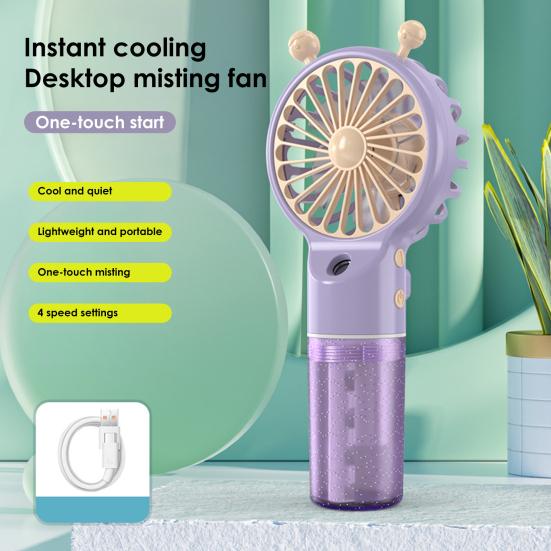 Spray Fan Cartoon Snail Design Silent Motor Mini Handheld Tabletop Fan with Water Mist Cooling USB Rechargeable Handheld