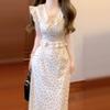Women's V Neck Sleeveless Midi Dress High Waist Casual Summer Printed Maxi Dress