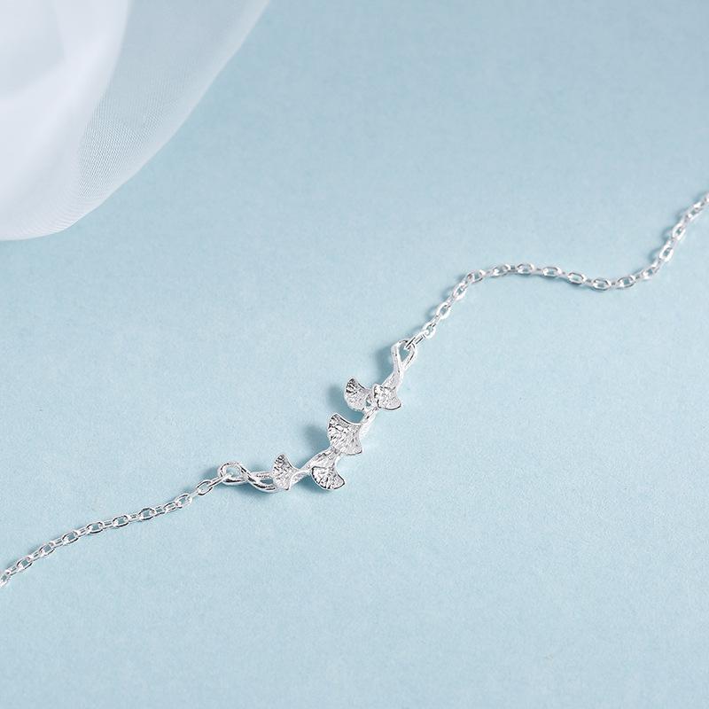 S925 Silver Leaf Bracelet for Women Fresh Ginkgo Biloba Charm Bracelet Silver 925 Jewelry Pulseras Mujer Bangles