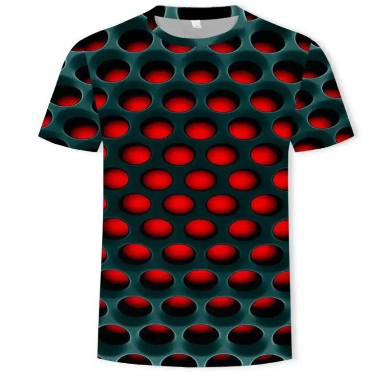 Summer Round Neck 3D Geometric Pattern Print Top Fashionable Casual Short Sleeved Men's T-shirts