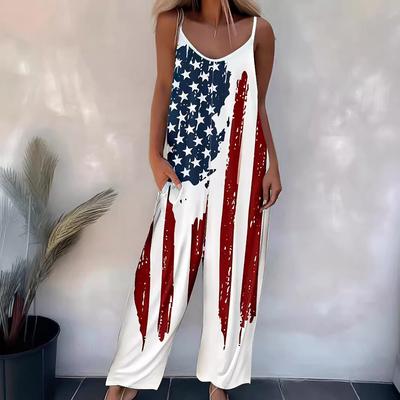 Women's Jumpsuits Printed Casual Shoulder Straps Adjustable Suspender Jumpsuits