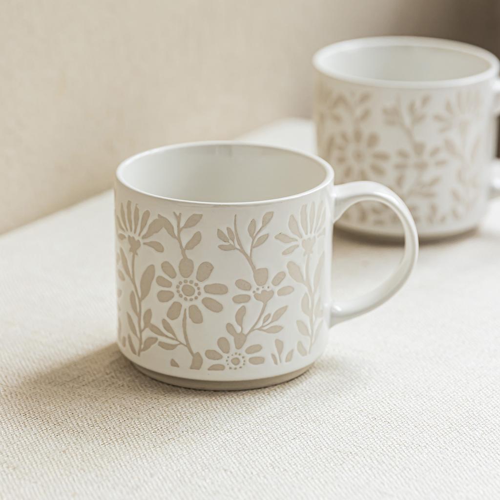 Embossed Flower Ceramic Cup Small Fresh Cup Household Water Cup Exquisite Coffee Cup Breakfast Cup Afternoon Tea Cup