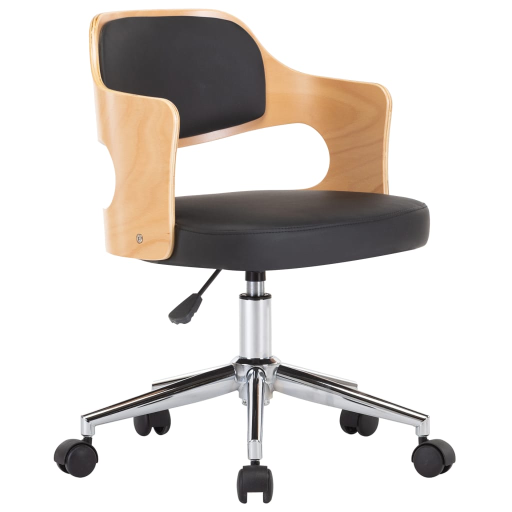 Swivel Office Chair Black Bentwood and Faux Leather