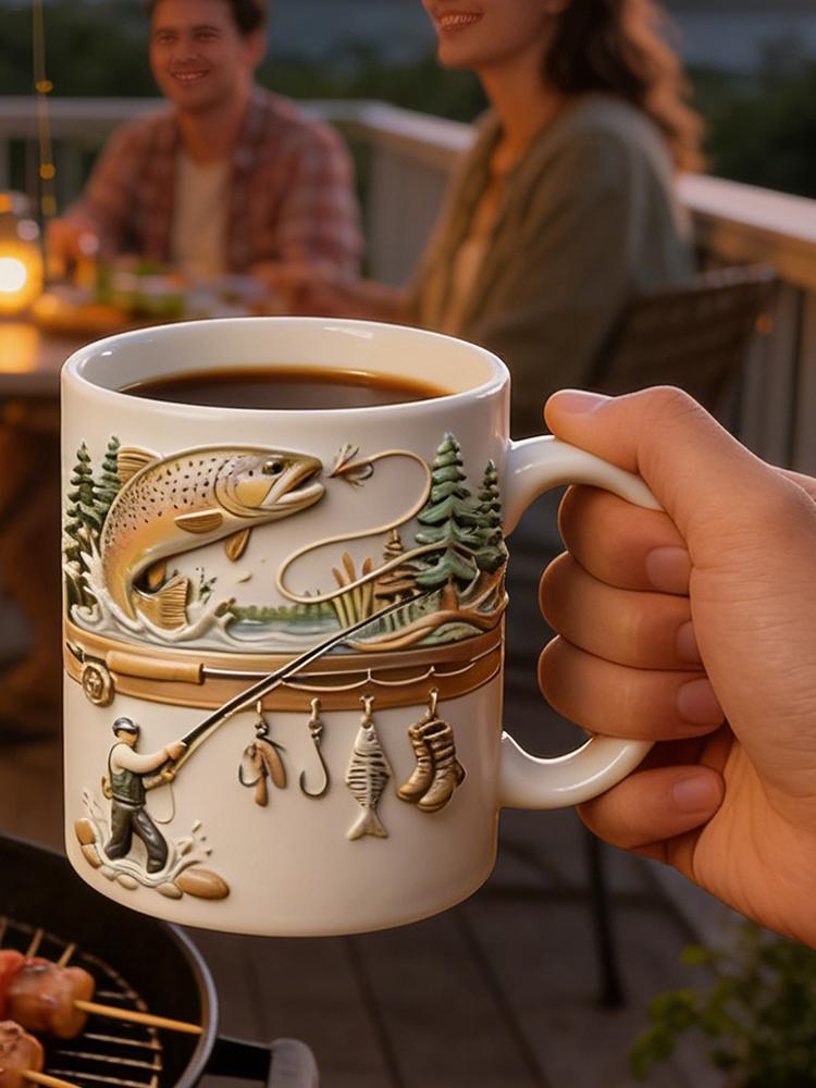 350ml Ceramic Funny Fishing Mug Novelty Fisherman Fishing Coffee Mug For Cold Weather Outdoor Fishing Camping Hiking