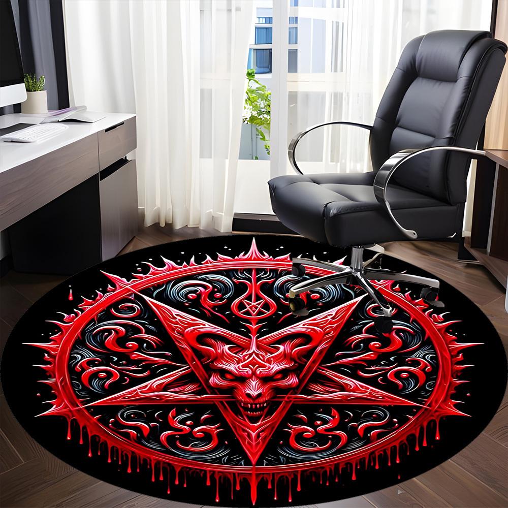 1pc Baphomet Symbol Carpet for Office Non-Slip, Round Carpet, Soft & Comfortable, Carpet for Office, Lightweight Round Floor Mat Yy251226067