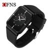 OFNS Unisex Fashion Square Quartz Watch with Luminous Waterproof Silicone Strap
