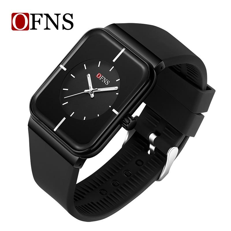 OFNS Unisex Fashion Square Quartz Watch with Luminous Waterproof Silicone Strap