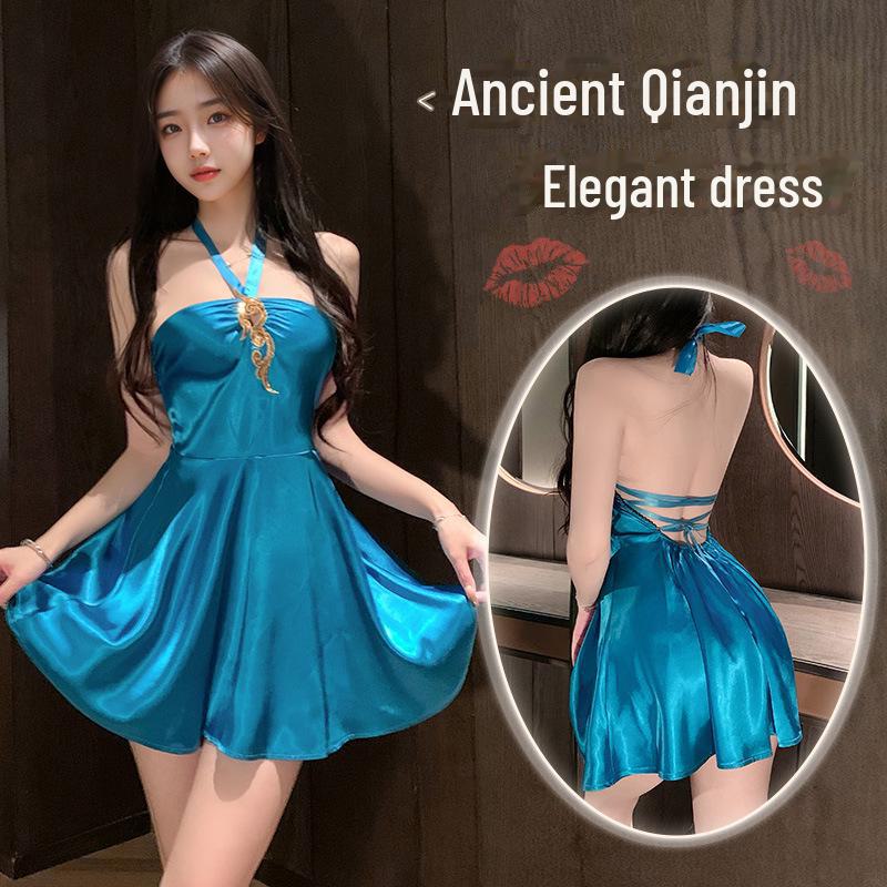 Feimu Ocean Heart Halter Neck Nightdress: Sexy Lingerie with Bare Back Temptation ZY6147