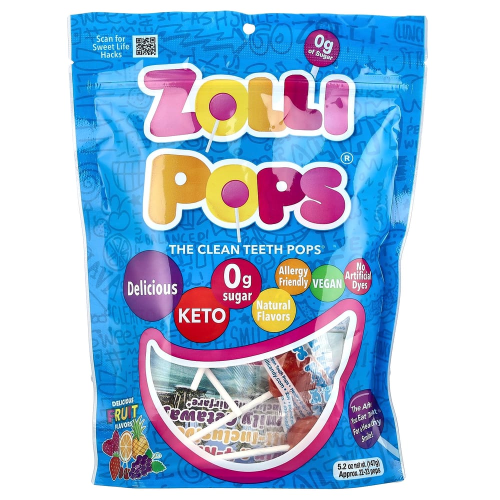 

Zollipops The Clean Teeth Pops, Strawberry Orange Raspberry Cherry Grape Pineapple Flavors, Approx. 23-25 Count