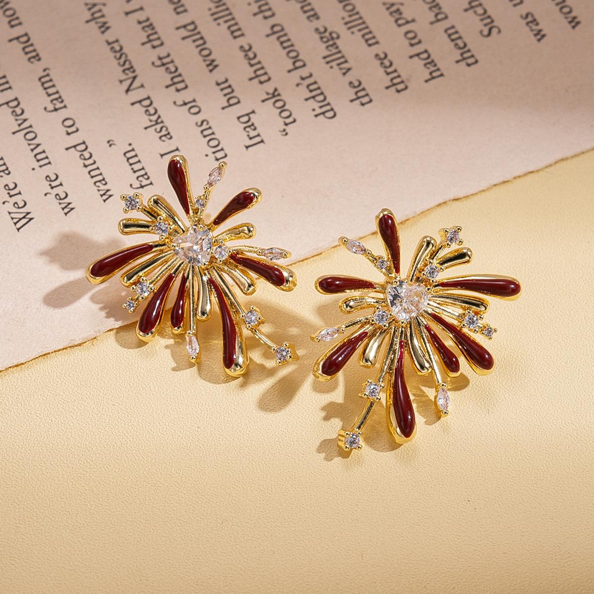 DIGADAGU Alloy Firework Zirconia Geometric Stud Earrings New Luxury Glamour Earrings Women Party Zircon Accessories золотистый