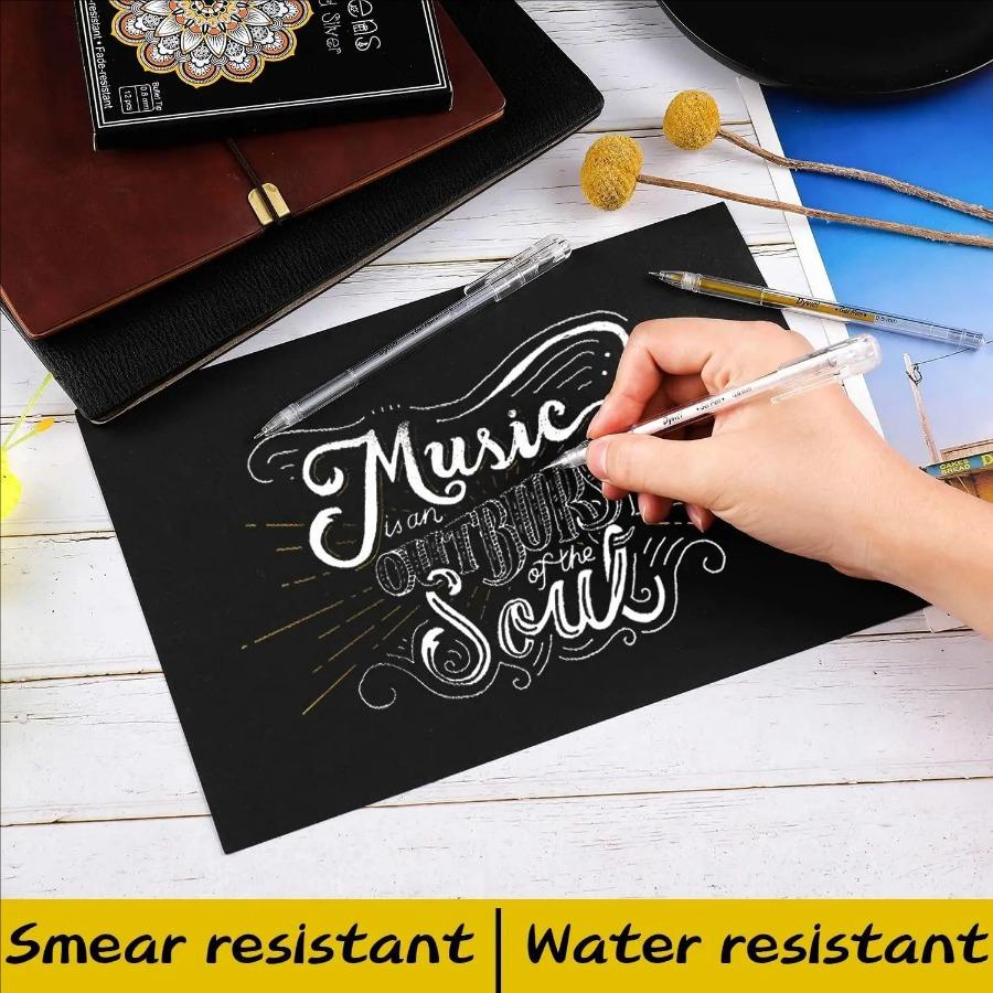 6pcs/Set White Golden Silvery Gel Pens, 0.5mm Extra Fine Point Pens Gel Ink Pens for Black Paper Drawing, Sketching