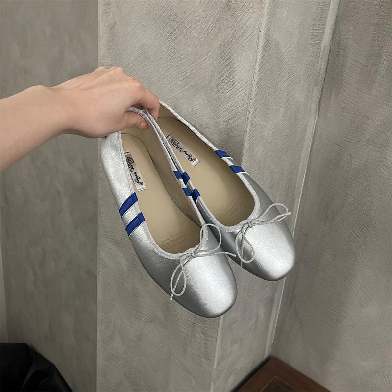 

Fashion IPPEUM Women Ballet Sneakers Flats 2025 Summer New Round Toe Red Ballerina Shoes 225 серебряный