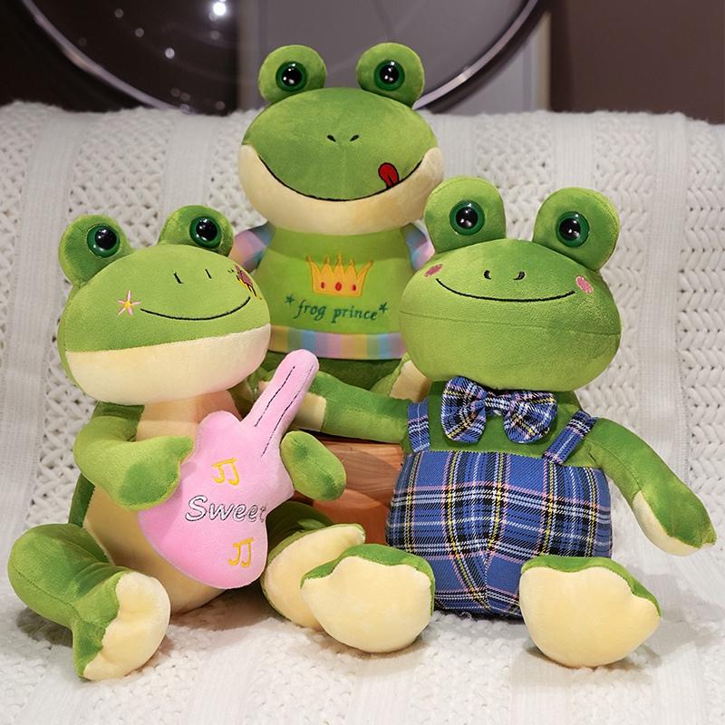 27cm Cartoon Adorable Animal Frog Plush Doll Gentleman Bow Tie Guitar Frog Reptile Plush Toy Home Decoration Present Designed For Children