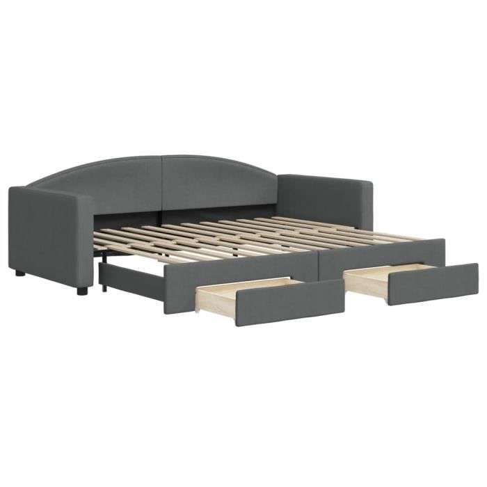 VidaXL Lit de jour avec gigogne et tiroirs gris foncé 90x200 cm tissu 3197225
