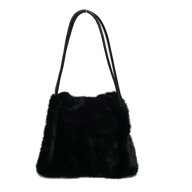 Měkká kožešinová taška přes rameno pro ženy, přihrádkové tašky, šicí linka, sametové tašky, vysoce kvalitní móda