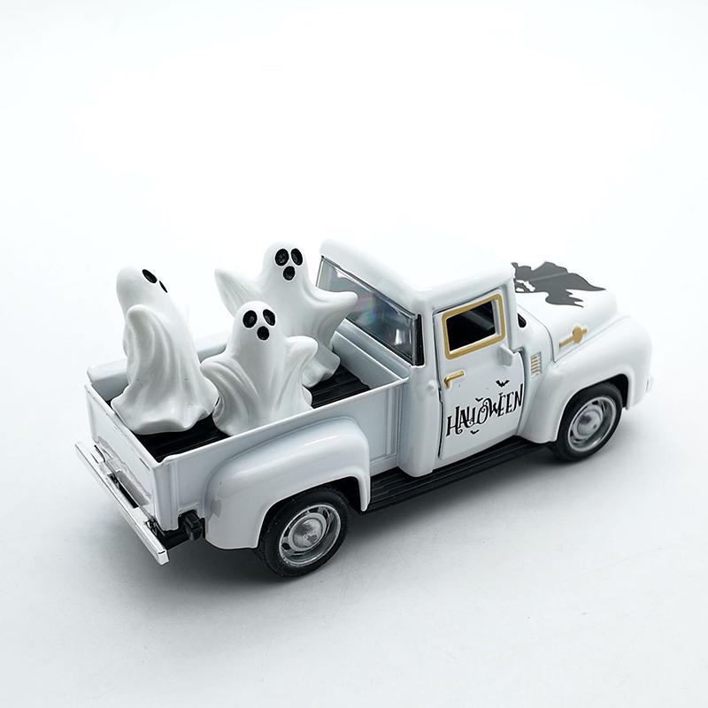 New Halloween Retro Truck Coffee Bar Decor, Mini Cute Farmhouse Style Halloween Metal Truck Decor Gifts, Vintage Diecast Model