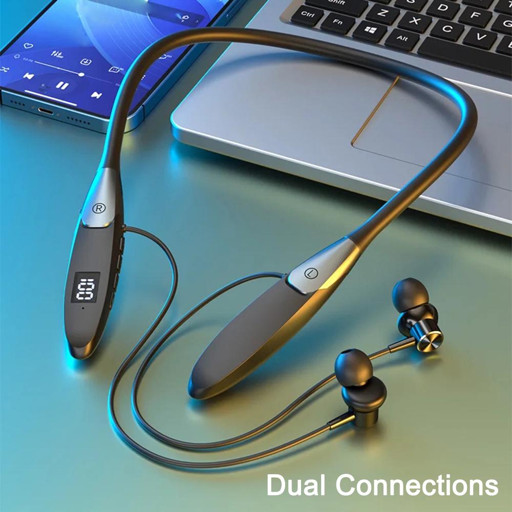 60 Hours Playback Wireless Bluetooth 5.3 Headphones Neckband Bass Stereo Sports Waterproof Headphones with Microphone