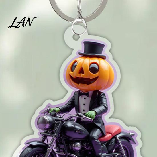 Halloween Acrylic Keychain Pumpkin Rider Keychain, Motorcycle Man Key Durable Chain Ring, Backpacks Handbags Decorative Party Favors Spooky