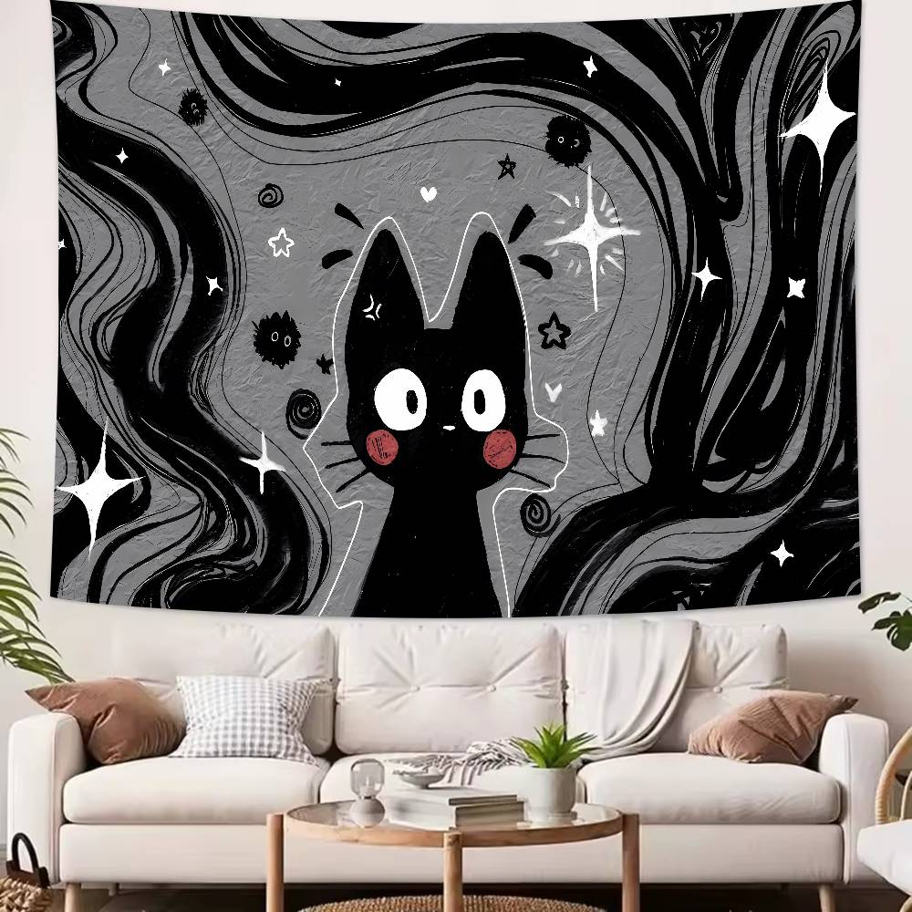 XL Pretty Cute Green Cat Art Tapestry Decoration Bedroom Dormitory Background Cloth Holiday Home Party Living Room Club Tapestry