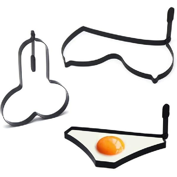 Funny Fried Egg Cooking Rings, Non-Stick Stainless steel Egg Fryer Pancake Batter Dispenser, DIY Kitchen Egg Fried Moulds Shaper with Handle (Style A+B+C