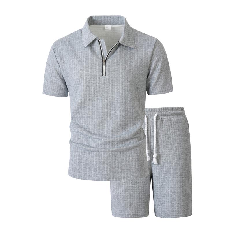 Men's Summer American Style Small Checkered Casual Set, Loose and Breathable Short Sleeve Top and Shorts Two-Piece Outfit