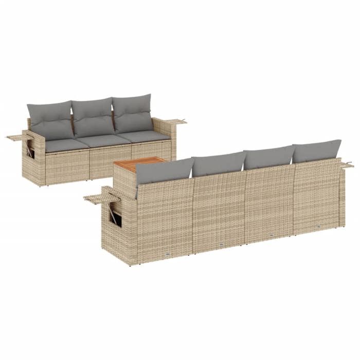 VidaXL Salon de Jardin avec Coussins 8 pcs, Canapés de Terrasse, Ensemble de Meubles de Patio, Mobilier d'Extérieur, Beige 3224470