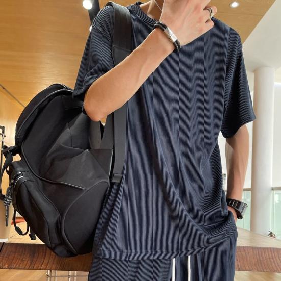 1 Set Top Pants Solid Color Loose Summer Crew Neck Draping Outfit