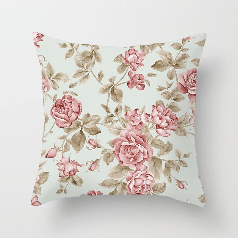 Ins Plant Flower Peach Skin Fleece Pillow Cover Sofa Car Pillow Cushion Cover Lunch Home Furnishing