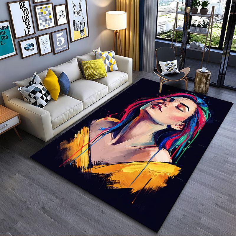 Colorful Woman Portrait Art suitable as a non-slip mat for the living room or bedroom sofa