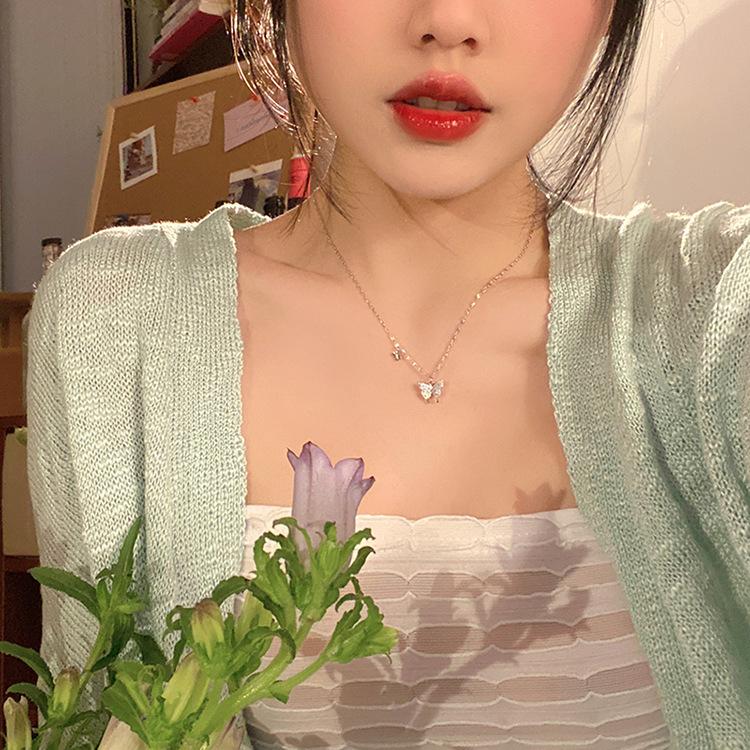 Flash Diamond Butterfly Necklace Niche Design Sense Light Luxury Size Butterfly Collarbone Chain, Micro-set Diamond Collarbone Chain