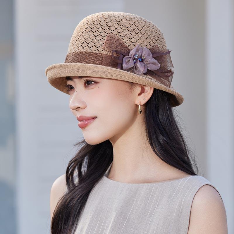 Spring Summer New Flower Bucket Hat For Women, Breathable Rolled Brim Knit Cap, Sun Protection Fashion Versatile