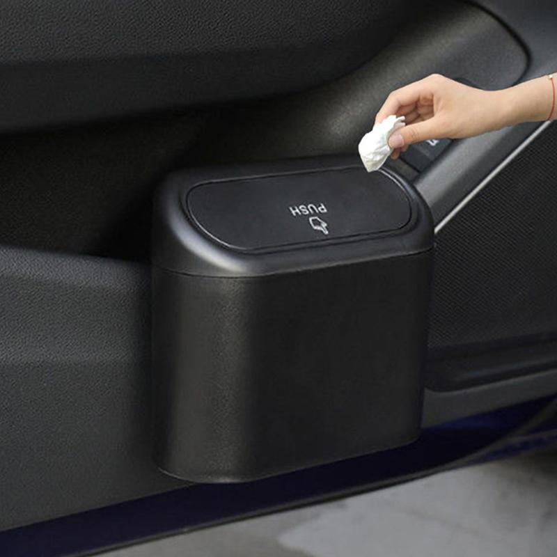 Car Interior Storage Case Trash Bin Push Can Mini Tray Dustbin Garbage Box Door Seat Clip Stand Holder Automotive Accessories