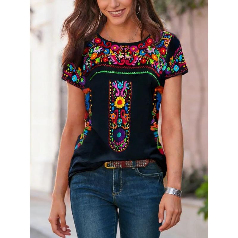 

The ladies casual short-sleeved gradient-print T-shirt is suitable for daily outfits and lightweight casual wear. 8XL