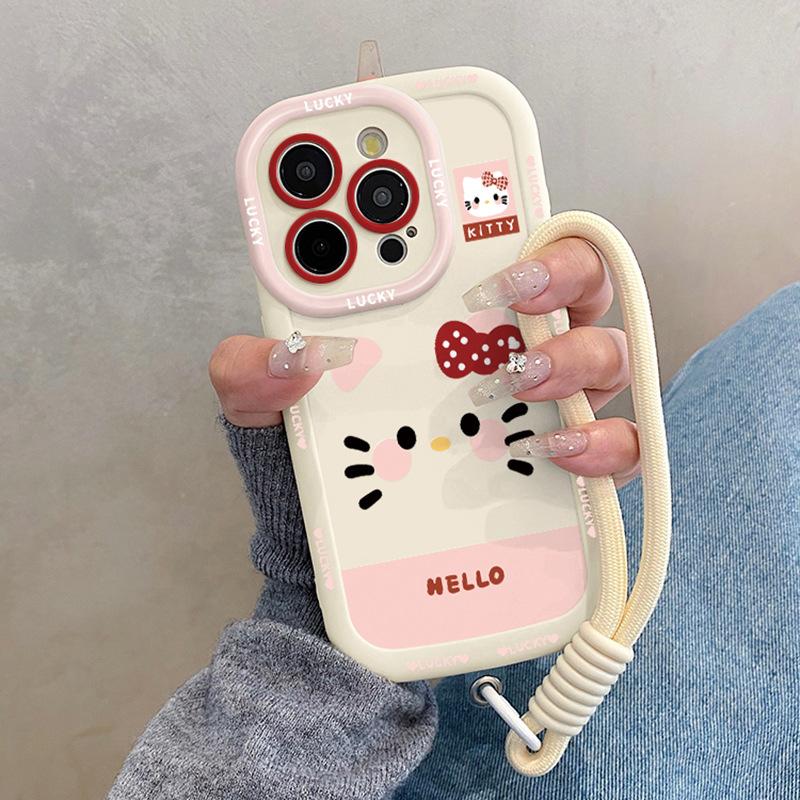 Cute KT Cat Expression Suitable for Apple 16promax Mobile Phone Case Iphone15pro with Lanyard 14 Women's Model 13