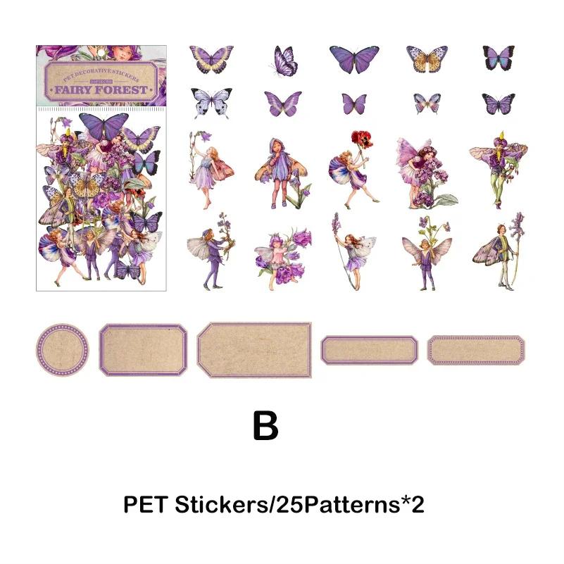 50pcs/pack Butterfly Fairy PET Stickers DIY Scrapbooking Planner Collage Stationery Aesthetics Decor Flower Stickers