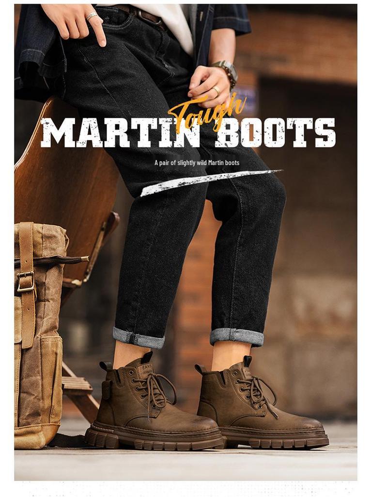 Men's Retro Lace-Up Microfiber Leather Martin Boots – Thick Sole Round Toe for Autumn/Winter Outdoor Hiking & Motorcycle Wear