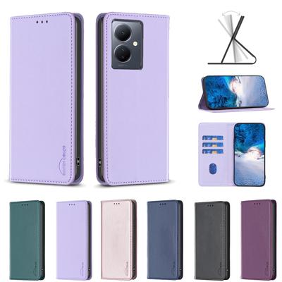 Portefeuille ultrathin en cuir PU à motif de couleur unie avec fentes pour cartes et étui de téléphone pour vivo Y78, Y36, Y27 4G, Y35 4G, Y22s, Y21, Y21s, Y33s 4G, Y15, Y12, Y17, Y20...