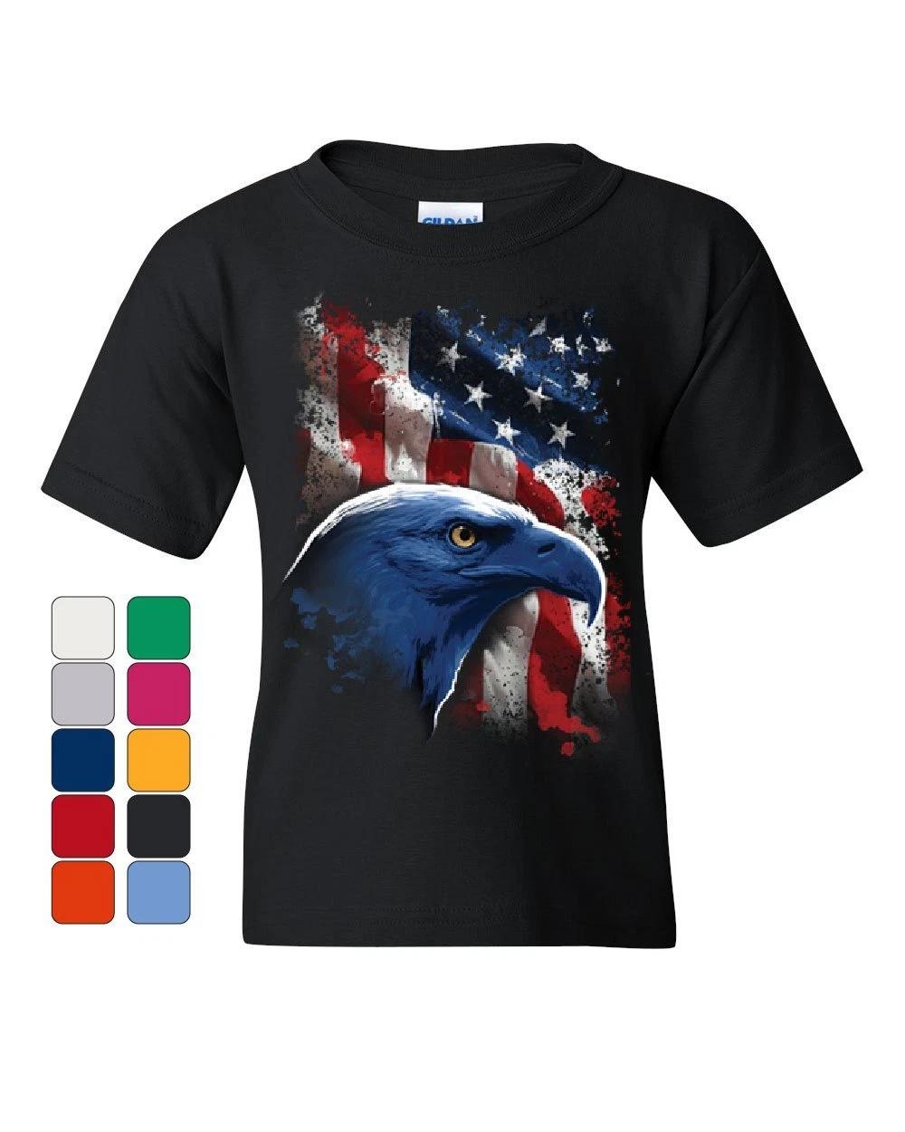 American Bald Eagle Youth kids boys T-Shirt American Flag 4th of July Patriotic Kids Tee 140