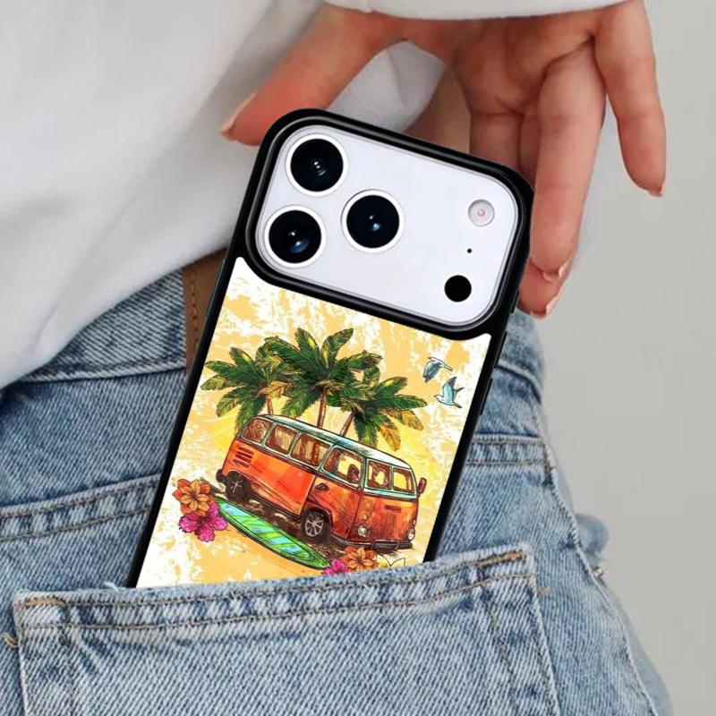 Combi Van Surf Bumper Phone Case for iPhone 16e 15 14 13 12 17 Pro Max Plus Air 17pro Cover Coque
