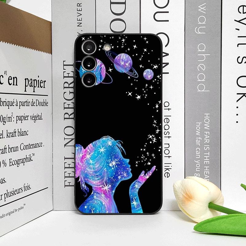 Creative Black Stardust Girl Pattern Phone Case for OPPO Reno 13 12F 11 10 Pro Plus A98 A74 A59 Find X8 X5 X3 Lite 5G Soft Cover