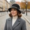 French Style Flower Topper Hat Pearl Woolen Bucket Hat Fashion Fisherman Hat  Lady