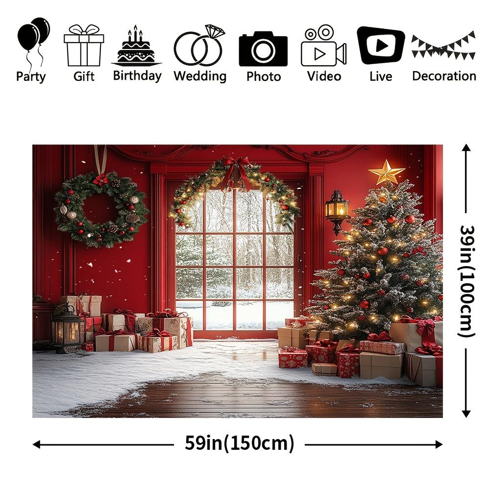 1 Piece Winter Christmas Scene Backdrop with Snowy Windows and Christmas Tree  Extra Large Outdoor Festive Wall Decor