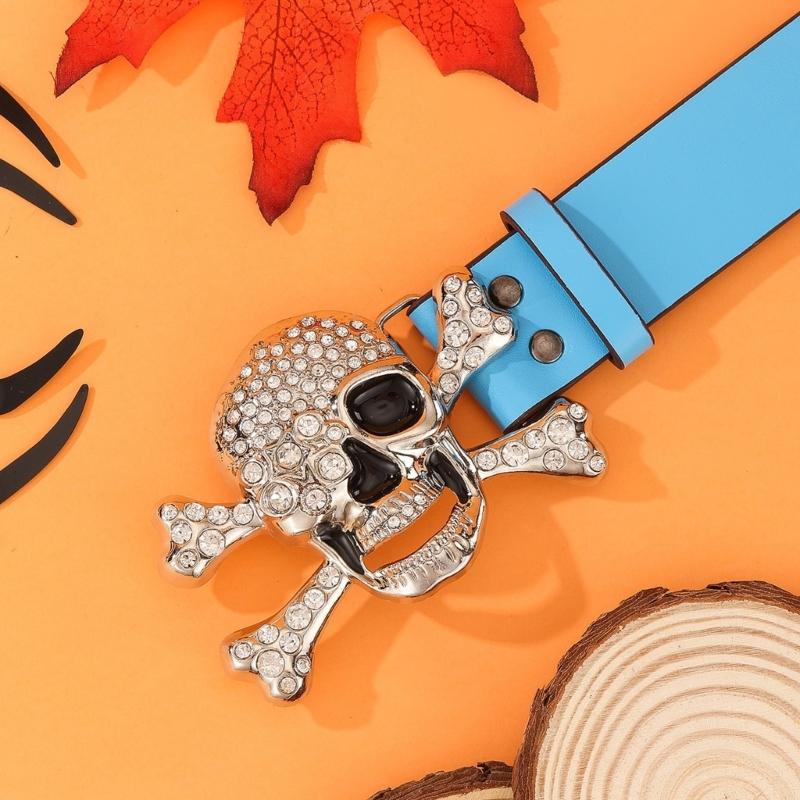 Popular Rhinestones Skull Buckle Belt for Adult Rivet Studded Belt All Matching Western Belt for Daily and Club Wear