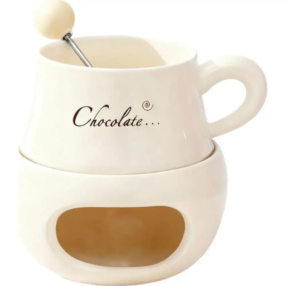 Chocolate Fondue Cup Ceramic With Forks Tealight Chocolate Melting Cup Mini Fondue Pot For Cheese Butter Heating Stove P1G1