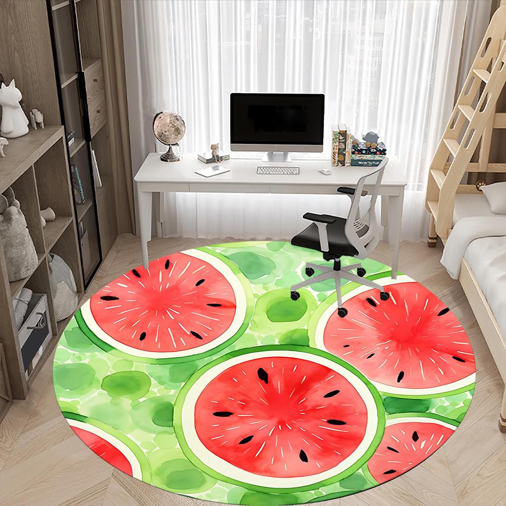 1 Stück Wassermelonenmuster Büro Runder Teppich, Matte Geeignet Für Büro, Unter Bürostühlen Schlafzimmer Wohnzimmer Heimdekoration, Raumdeko