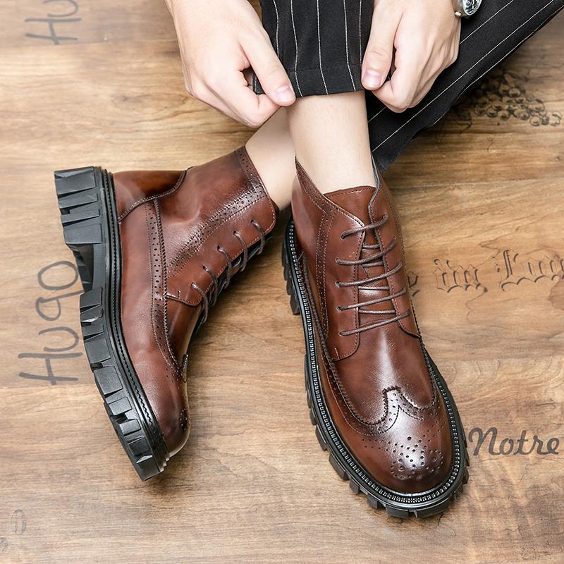 Herren High Top Arbeitslederschuhe Auutmn Schnürschuhe Herrenschuh Atmungsaktiv Retro Braun Freizeitschuhe für Herren Outdoor Wandersneakers